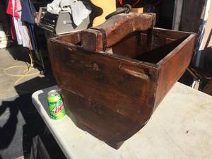lot 141 image: Primitive Wooden BasketBarrelCarrier