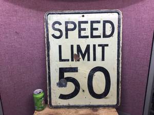lot 155 image: Vintage Steel - Speed Limit 50 - Sign - Heavy 18 x 24