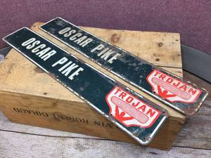 lot 162 image: Vintage Pair Trojan - SeedsFarmer Name - Steel Signs