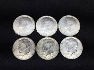 lot 187 image: 6 Kennedy - Silver Half Dollars