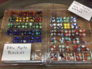 lot 209 image: 2 Trays Vintage Marbles Labeled Vitro Agate - Check These Out