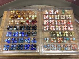 lot 210 image: 2 Trays Vintage Marbles - Swirl - Akro - Oxblood - Opaque - Check These Out