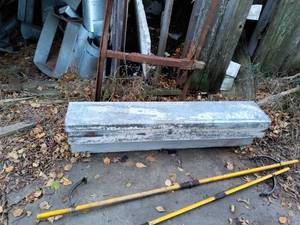 lot 39 image: Galvanized Metal Tool Box with Telescoping Hay Hooks and Metal Stand