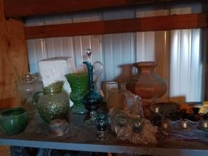 lot 167 image: Assorted Vintage Glassware Collection - Pitchers, Vases, and Decorative Pieces