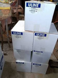 lot 78 image: Lot of 7 Uline S-6927G 4x3 Green Direct Thermal Label Boxes (12 Rolls Each)