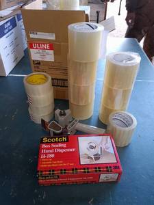 lot 83 image: Lot of Shipping Tape Rolls with Scotch Hand Dispenser