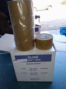 lot 85 image: Lot of 5 Uline Kraft Tape Rolls, Pressure Sensitive, 1.88in x 60yds