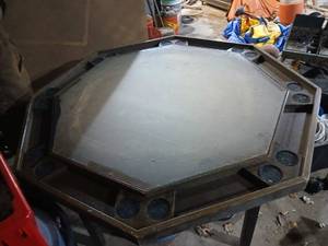 lot 92 image: Octagonal Wooden Poker Table with Chip Trays and Cup Holders