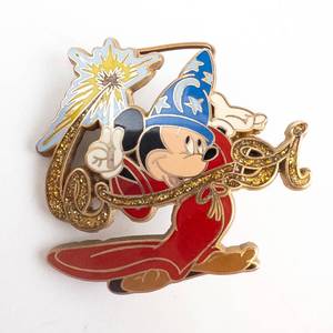 lot 214 image: Disney Sorcerer Mickey Enamel Pin - Fantasia Glitter Scroll, Limited Edition