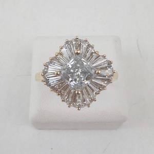 lot 2 image: Ladys 14K Yellow Gold Cubic Zirconia Ballerina Style Ring, Size 10