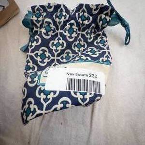 lot 223 image: Brighton Black Leather Bracelet With Ornate Filigree Silver Bead Centerpiece and Fabric Pouch