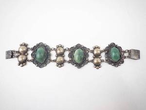 lot 226 image: Mexican Sterling Silver Bracelet - Green Cabochons, 925