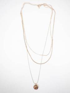 lot 227 image: Hammered Disc Pendant Necklace - Gold Tone with Layered Chains