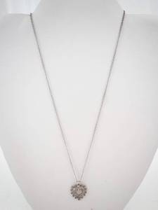 lot 228 image: Heart Pendant Necklace - Filigree Open-Center Heart on Silver-Tone Cable Chain