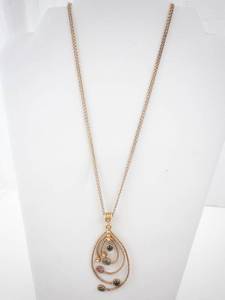 lot 230 image: Sterling Silver Teardrop Pendant Necklace with Gold-Tone Finish - Multi-Color Cabochons