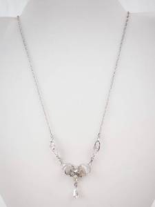 lot 232 image: Sterling Silver Necklace with Filigree Swirls and Teardrop Pendant - Vintage Style