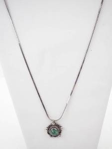 lot 234 image: Silver Floral Pendant on 23.5 Chain with Green Cabochon