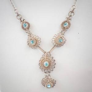 lot 236 image: Blue Cabochon Filigree Necklace 18 Inch Long