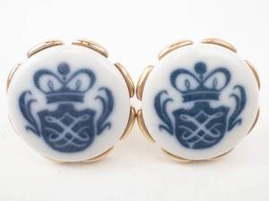 lot 19 image: Cufflinks - Denmark Enamel Crest, Blue on White, Gold Tone Pair