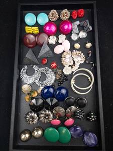 lot 30 image: Vintage-Inspired Bold Colorful Earrings - Clip-On & Pierced Assorted Costume Jewelry Lot