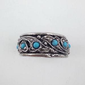 lot 38 image: Turquoise Cabochon Filigree Ring - Silver-Tone, Size 6