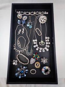 lot 69 image: Costume Jewelry Lot - Rhinestone Necklaces, Earrings, Bracelets & Brooches