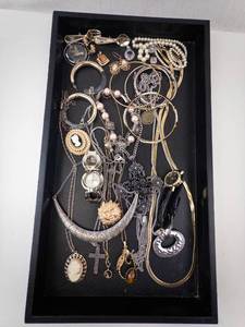 lot 75A image: Assorted Costume Jewelry Lot - Necklaces, Bracelets, Watches, Rings & Brooches