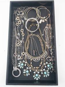 lot 91 image: Assorted Fashion Jewelry Lot - Turquoise Flower Clusters, Rhinestone Bib Necklace, Cross Pendants