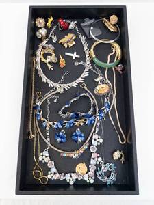 lot 129 image: Assorted Jewelry Lot - Necklaces, Bracelets, Rings, Earrings, Brooches in Tray