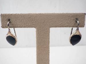 lot 145 image: Sterling England Teardrop Onyx Earrings (Lot of 2)