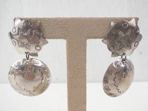 lot 150 image: Sterling Silver Mexico Earrings - TS-79 Star Top & Dangle Disc (Pair)