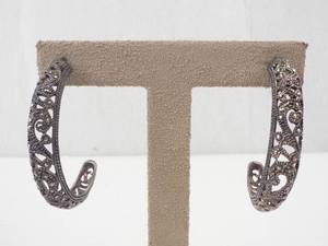 lot 155 image: Sterling Silver Marcasite Filigree Hoop Earrings - Pair