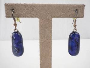 lot 158 image: Cobalt Blue Glass Drop Earrings - Indigo Teardrops, Brass Findings