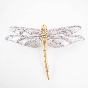 lot 177 image: Dragonfly Brooch Pin - Silver Wings, Gold-Tone Body