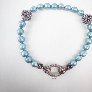 lot 198 image: Barbara Bixby Turquoise Pearl Beaded Bracelet with Silver Filigree Clasp