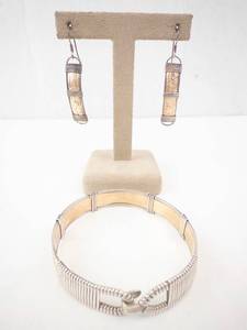 lot 201 image: Bracelet & Earrings Set - Silver-Tone Wire-Wrapped Copper Panels
