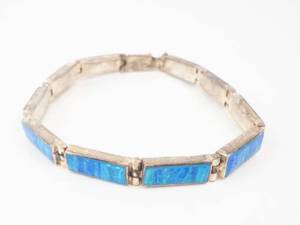 lot 204 image: Created Blue Opal Inlay Bracelet - Sterling Silver (925)