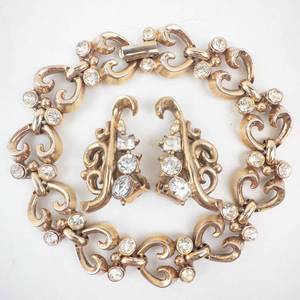 lot 210 image: Trifari Gold-Tone Bracelet & Earrings Set with Crystals
