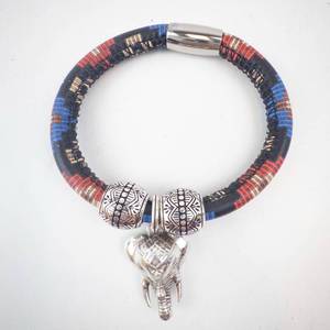lot 220 image: Brighton Wrap Bracelet - Multicolor Cord with Elephant Charm & Strength Heart Pendant