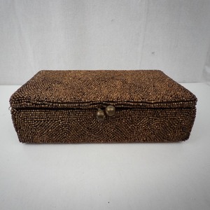 lot 4D image: Beaded Brown Evening Clutch with Ball Clasp - Vintage Beadwork Purse. Includes Mini Vintage Comb