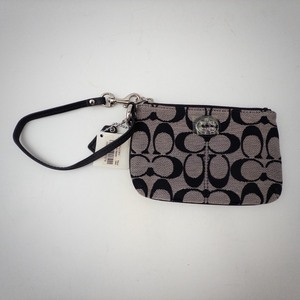 lot 4E image: Coach Signature Monogram Wristlet - BlackBeige Fabric, Teal Interior