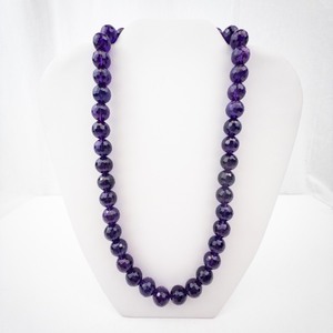 lot 254 image: Amethyst Bead Necklace - Faceted Purple Beads, Gold-Tone Clasp with Pearl Center
