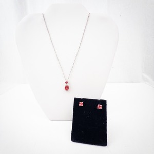 lot 257 image: Pink-Red Gem Pendant Necklace on 925 Sterling Silver Chain  Stud Earrings