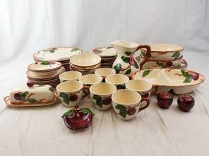 Franciscan Apple Cream Ceramic Dinnerware Set - Cups Plates Bowls Pitcher Butter Dish