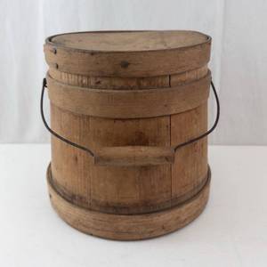 Vintage Wooden Bucket With Lid And Wire Handle