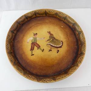 Pair of Vintage Hand-Painted Round Plates - Dancing Couple Scene