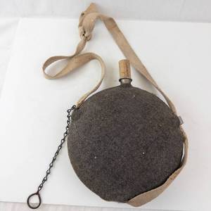 Canteen - Vintage Round Flask with Felt Cover, Cork Stopper & Canvas Strap