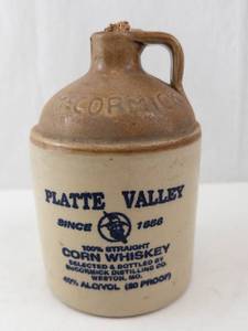 McCormick Platte Valley Corn Whiskey Jug - 80 Proof, Made in USA, Weston MO