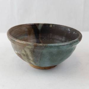Teal-Brown Glazed Ceramic Bowl - Handmade Stoneware with Unglazed Foot