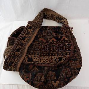 Vintage Kilim Carpet Bag with Ring Handle - Heavy Wool Tote